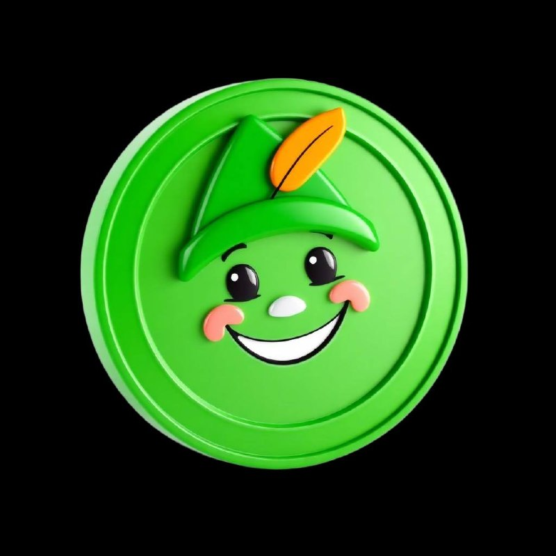 Smiling green coin wearing a Robin Hood hat